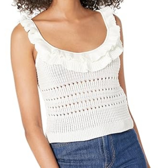 7 For All Mankind Tops - 7 FOR ALL MANKIND NWT Crochet Knit Pointelle Ruffle Tank Top